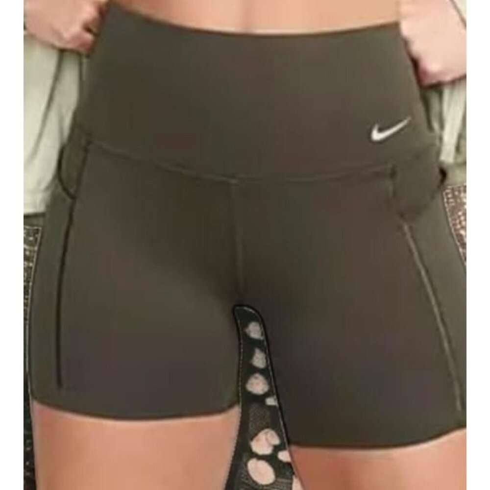 Nike Universa Women's Khaki High Comfortable Pocket Waisted Pull On Shorts NWT - Picture 2 of 4